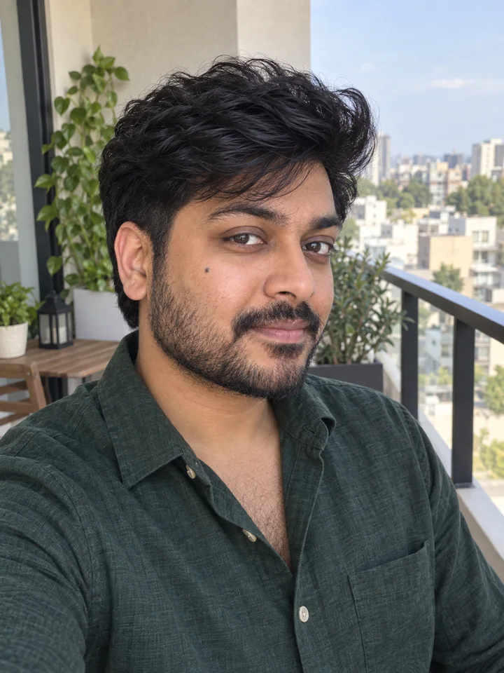 Man with black hair and a beard, makeover concept. AI-generated illustration.