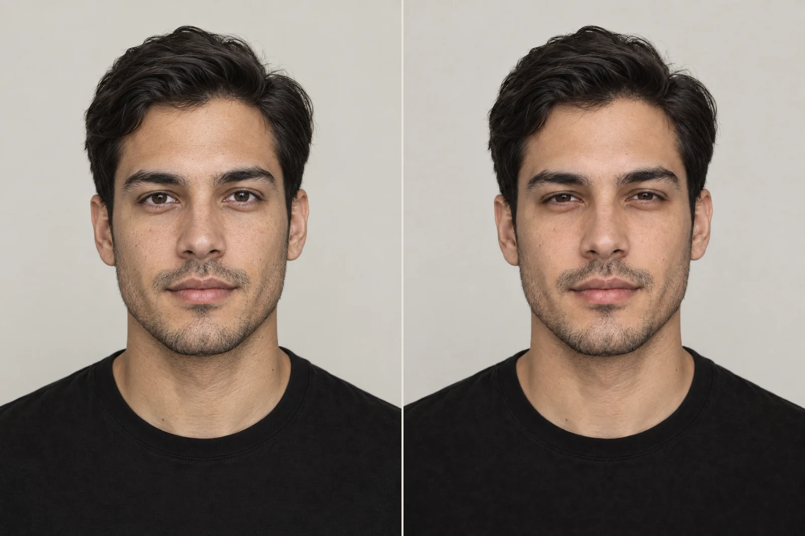 At rest (left), eyes slightly narrowed (right).